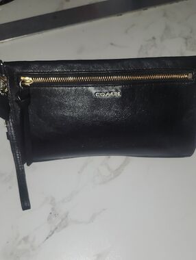 Coach Black Leather Wristlet with Gold Hardware EUC
